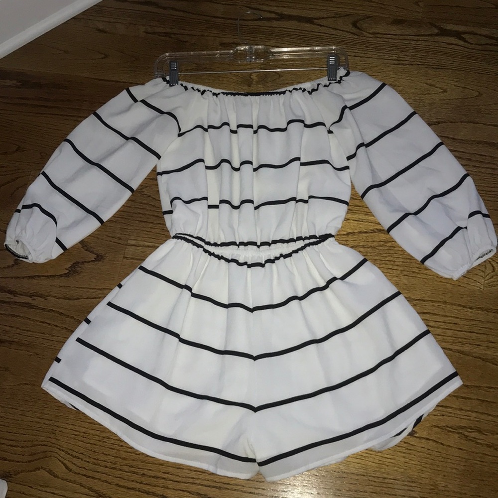 White & Black Striped Off The Shoulder Romper